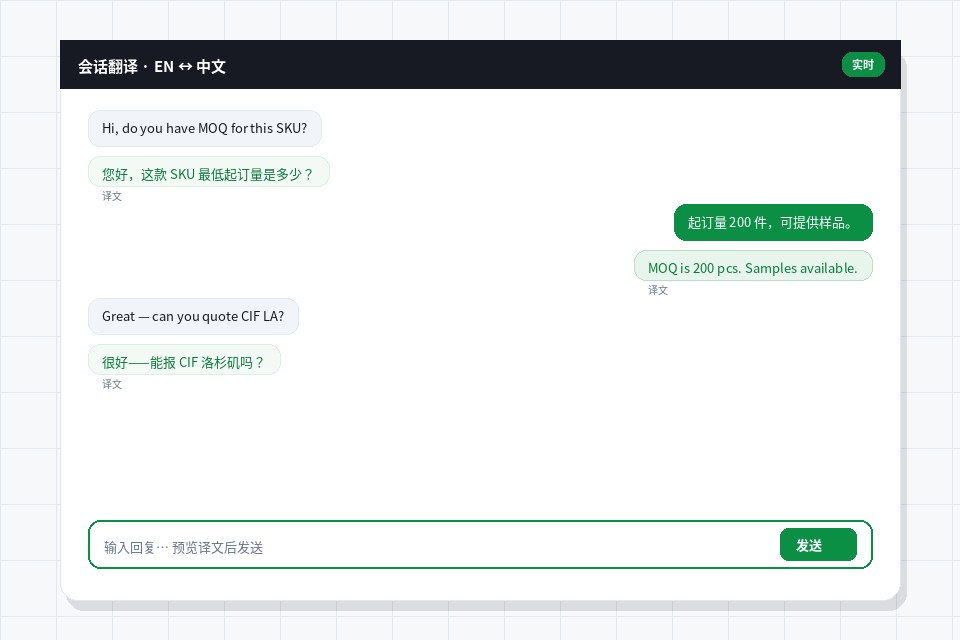 200+ 语言边聊边译示意